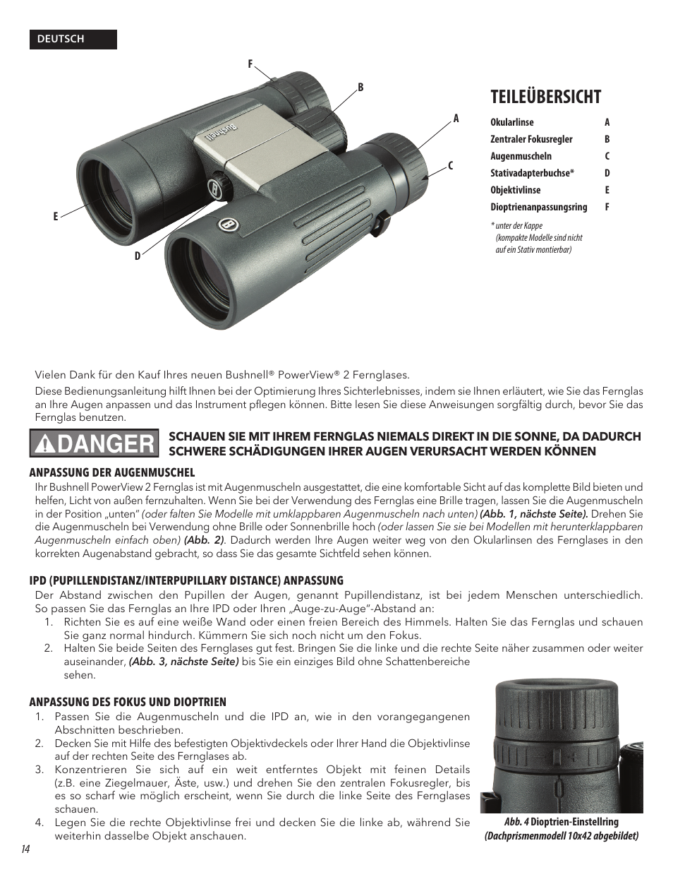 Teileübersicht | Bushnell 10x50 PowerView 2 Binoculars User Manual | Page 14 / 22