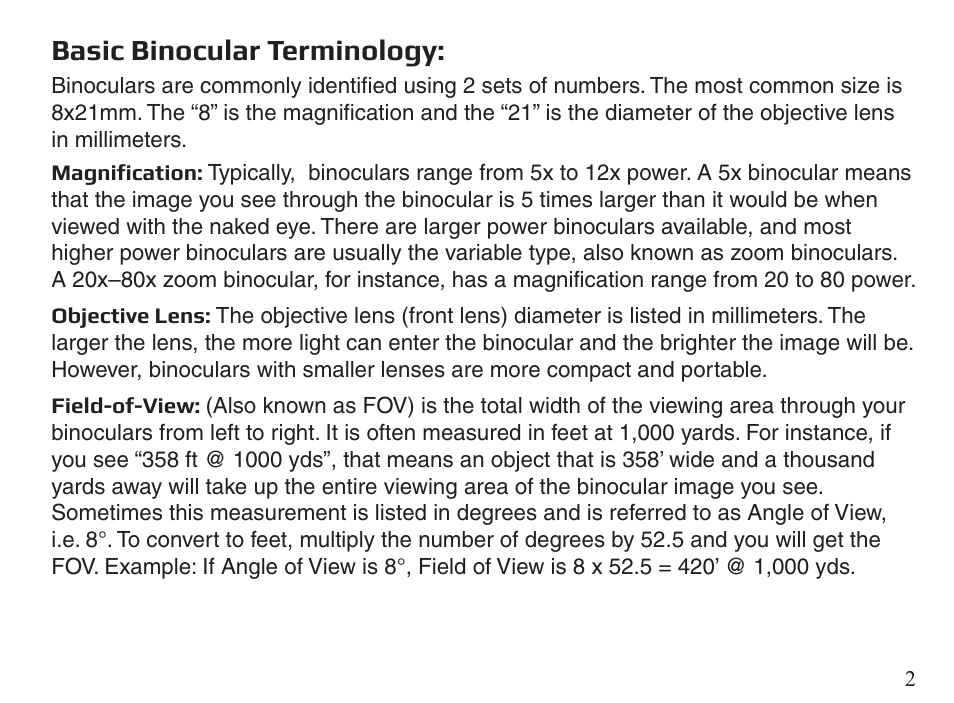 Basic binocular terminology | Carson Makalu 10x42 Binoculars User Manual | Page 2 / 8