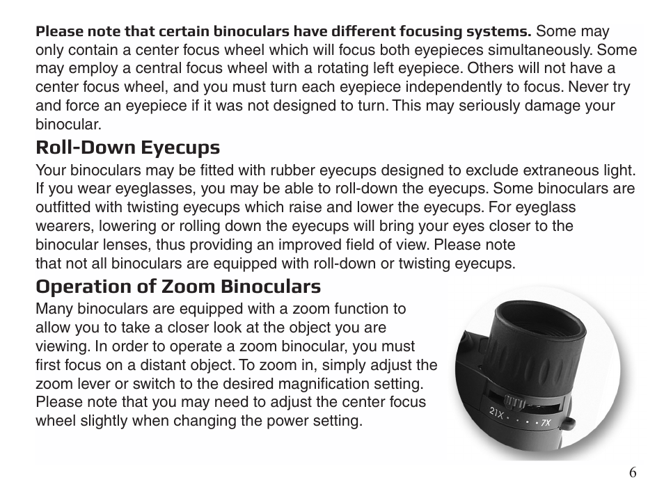 Roll-down eyecups, Perationof:oom"inoculars | Carson Makalu 10x42 Binoculars User Manual | Page 6 / 8