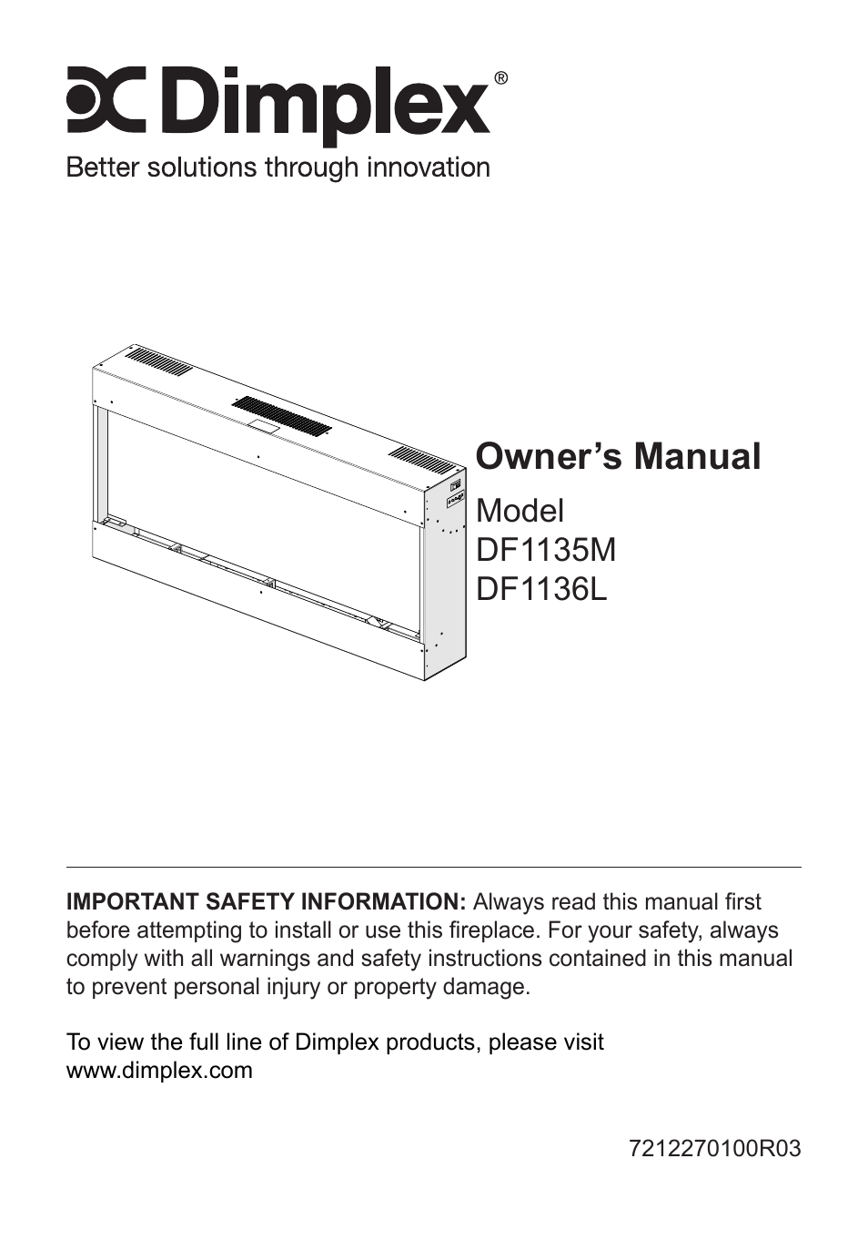 Dimplex Electric Fireplace DF1136L User Manual | 18 pages