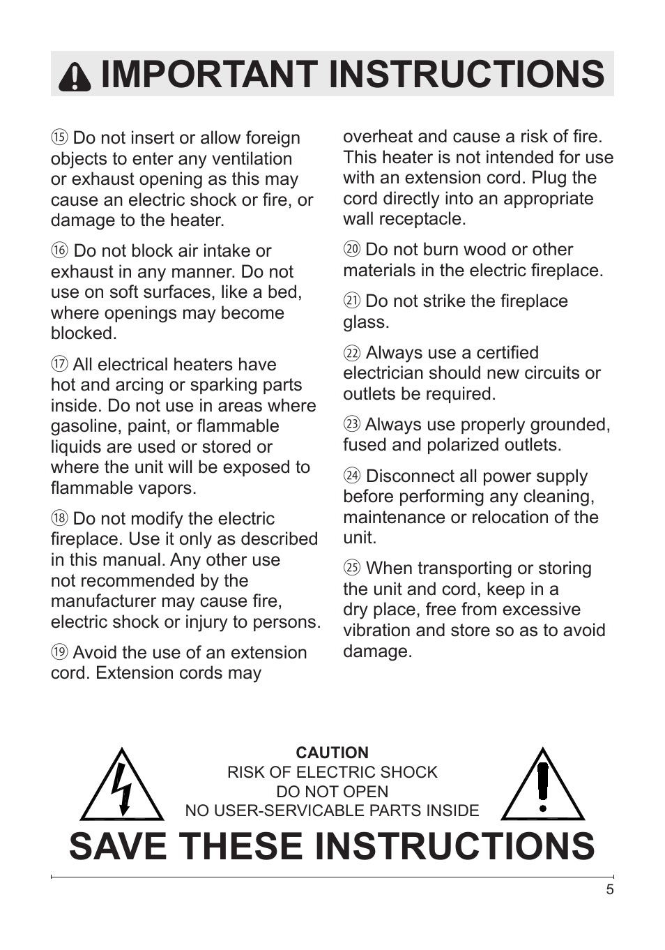 Save these instructions, Important instructions | Dimplex Electric Fireplace DF1136L User Manual | Page 5 / 18