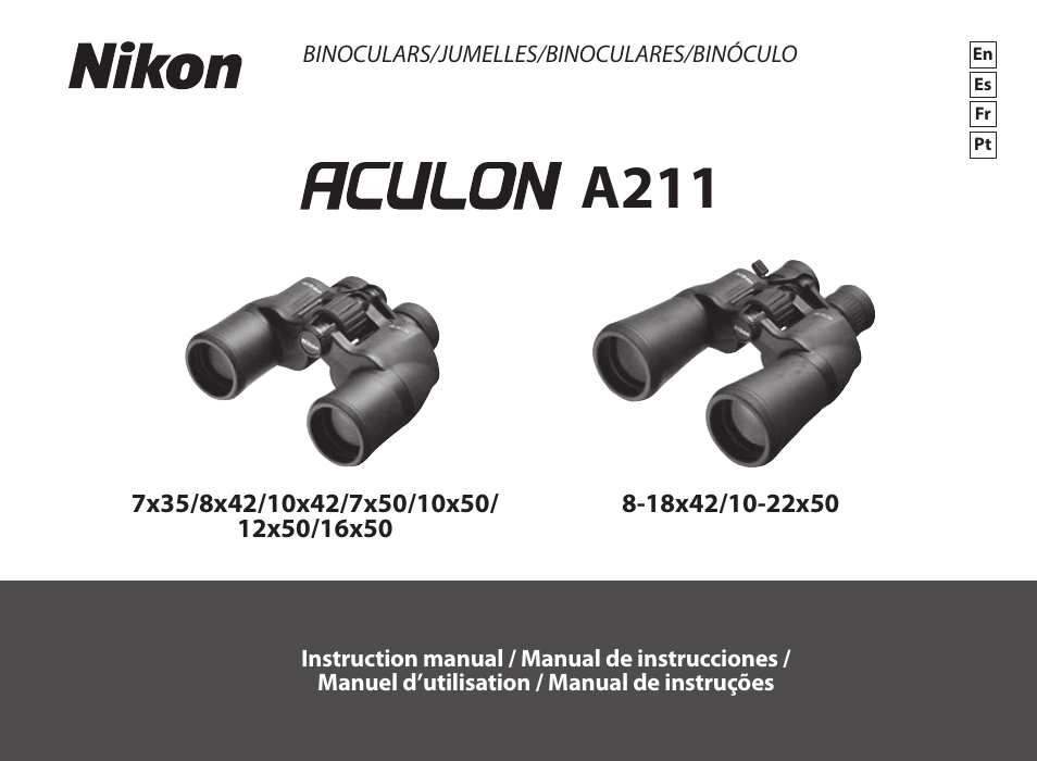 Nikon 8x42 Aculon A211 Binoculars (Black) User Manual | 12 pages