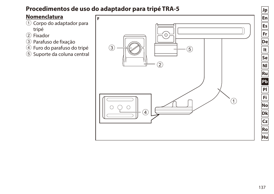 Procedimentos de uso do adaptador para tripé tra-5 | Nikon 7x50 WX IF Binocular (Black) User Manual | Page 137 / 240