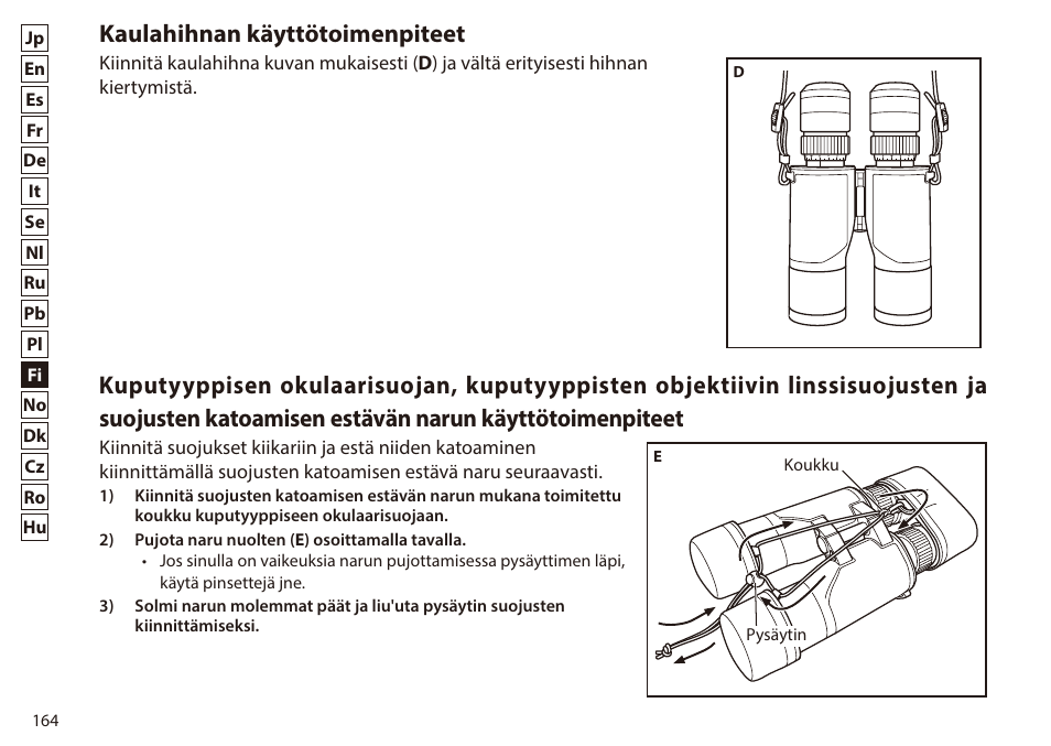 Kaulahihnan käyttötoimenpiteet | Nikon 7x50 WX IF Binocular (Black) User Manual | Page 164 / 240