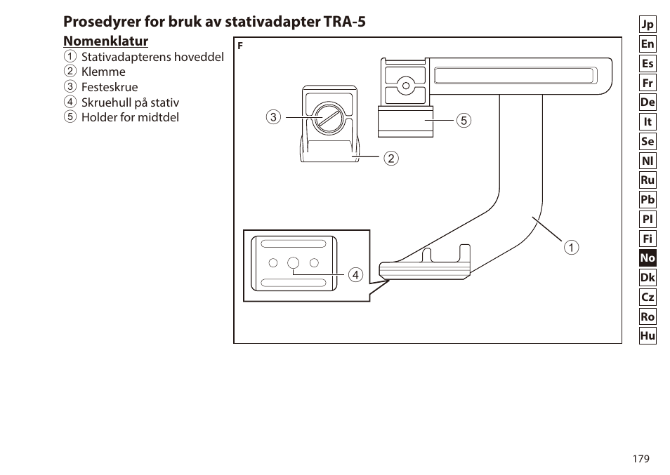 Prosedyrer for bruk av stativadapter tra-5 | Nikon 7x50 WX IF Binocular (Black) User Manual | Page 179 / 240