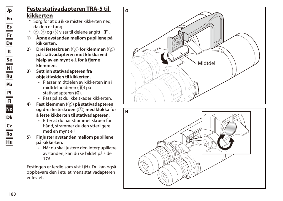 Feste stativadapteren tra-5 til kikkerten | Nikon 7x50 WX IF Binocular (Black) User Manual | Page 180 / 240