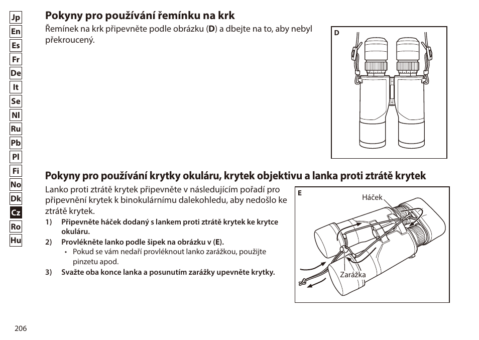 Pokyny pro používání řemínku na krk | Nikon 7x50 WX IF Binocular (Black) User Manual | Page 206 / 240