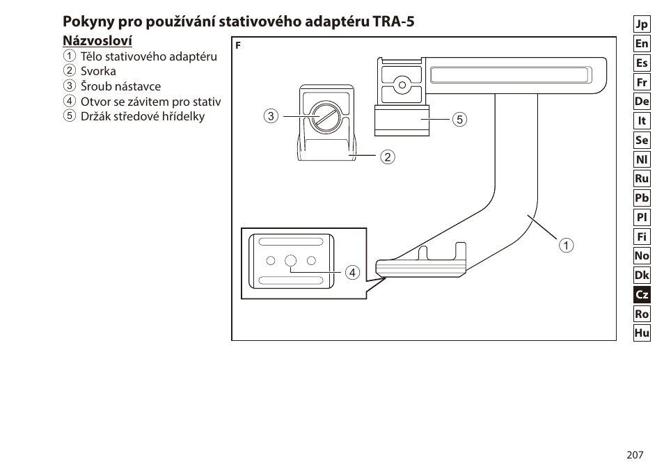Pokyny pro používání stativového adaptéru tra-5 | Nikon 7x50 WX IF Binocular (Black) User Manual | Page 207 / 240