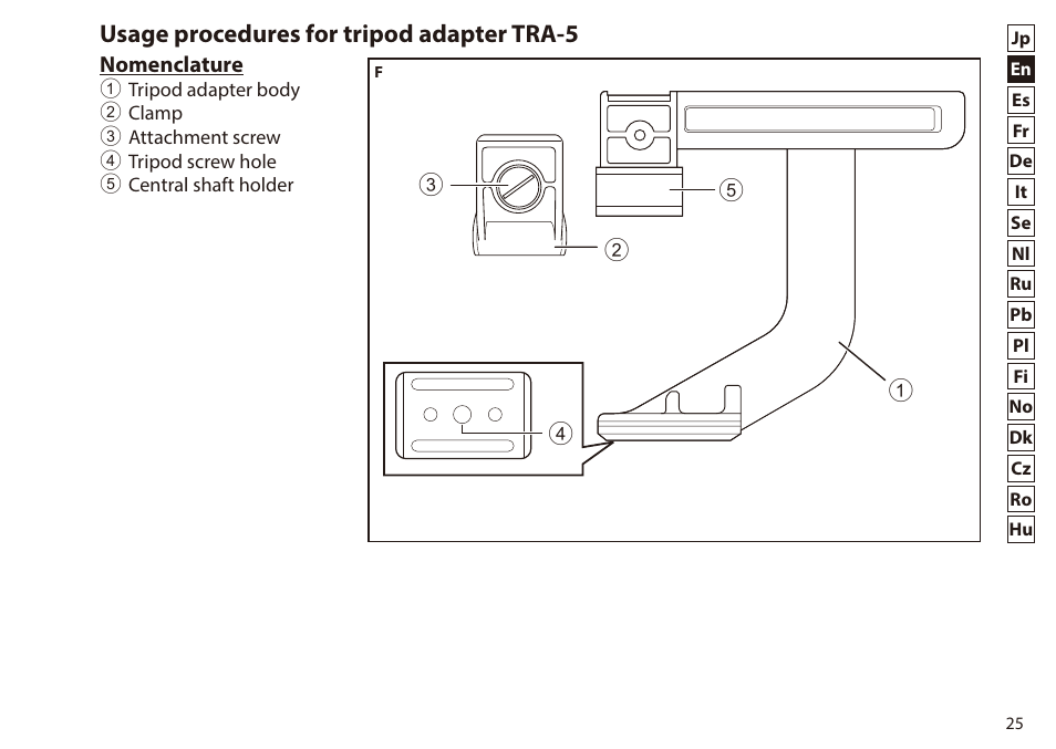 Usage procedures for tripod adapter tra-5 | Nikon 7x50 WX IF Binocular (Black) User Manual | Page 25 / 240
