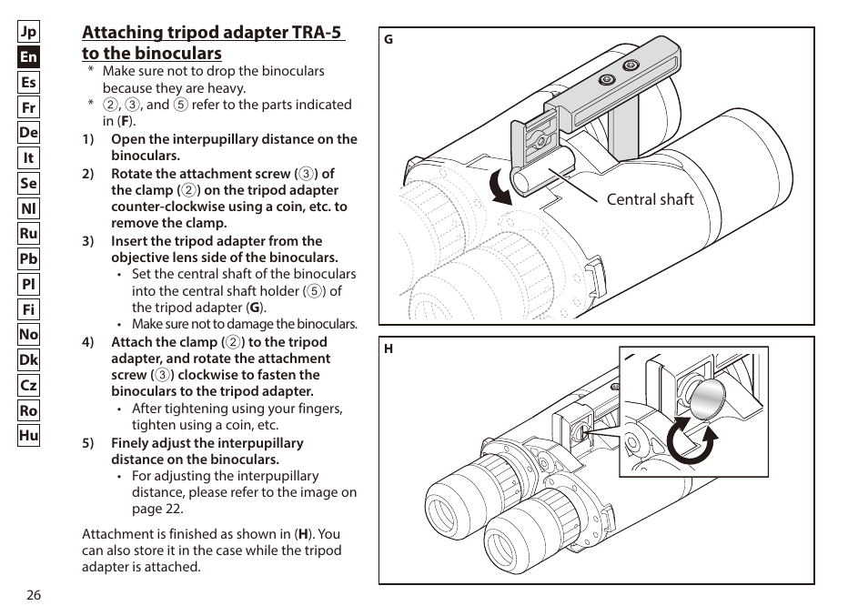 Attaching tripod adapter tra-5 to the binoculars | Nikon 7x50 WX IF Binocular (Black) User Manual | Page 26 / 240