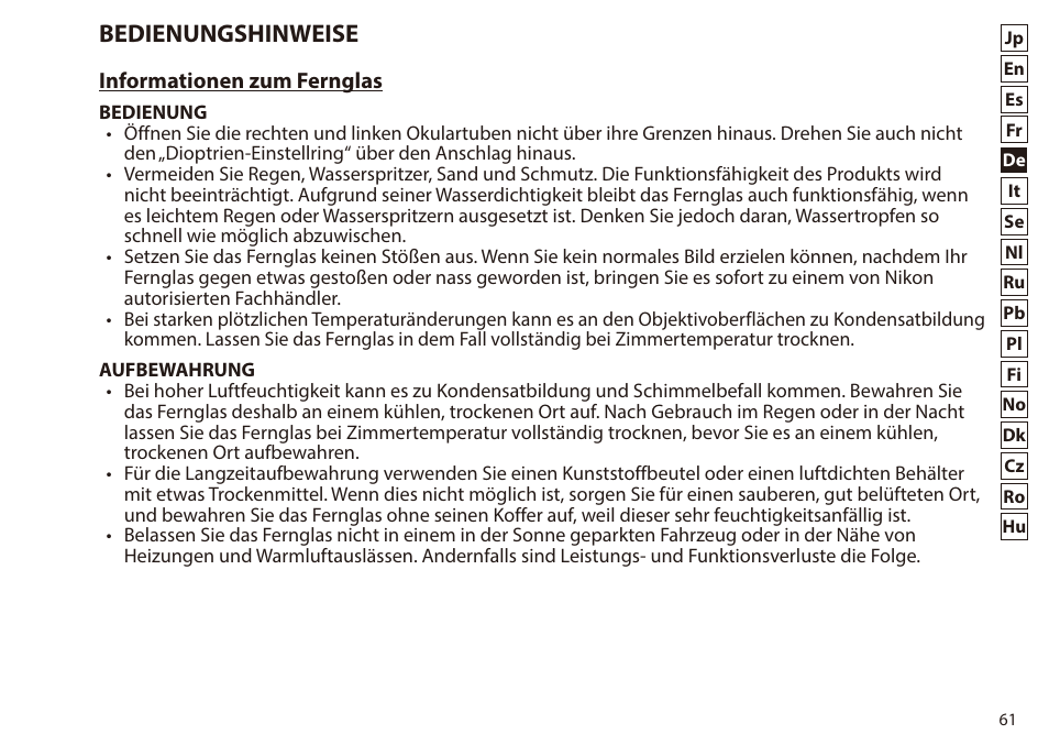 Bedienungshinweise | Nikon 7x50 WX IF Binocular (Black) User Manual | Page 61 / 240