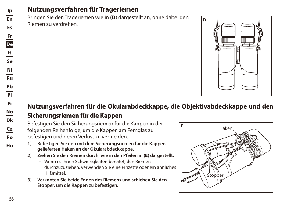 Nutzungsverfahren für trageriemen | Nikon 7x50 WX IF Binocular (Black) User Manual | Page 66 / 240