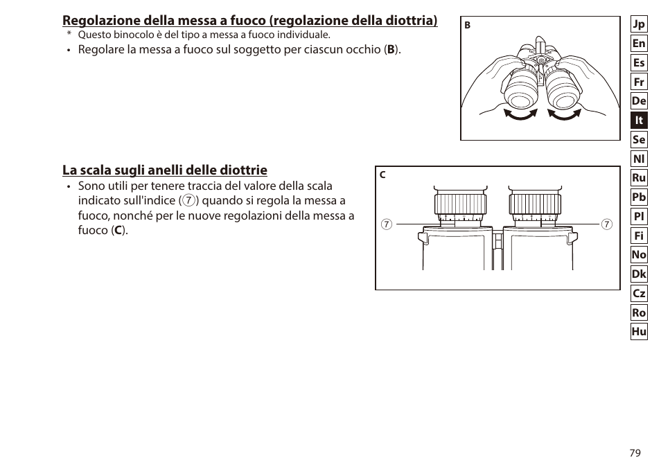 La scala sugli anelli delle diottrie | Nikon 7x50 WX IF Binocular (Black) User Manual | Page 79 / 240