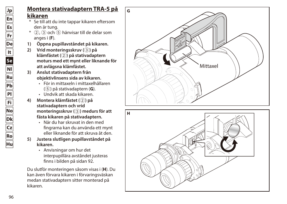 Montera stativadaptern tra-5 på kikaren | Nikon 7x50 WX IF Binocular (Black) User Manual | Page 96 / 240