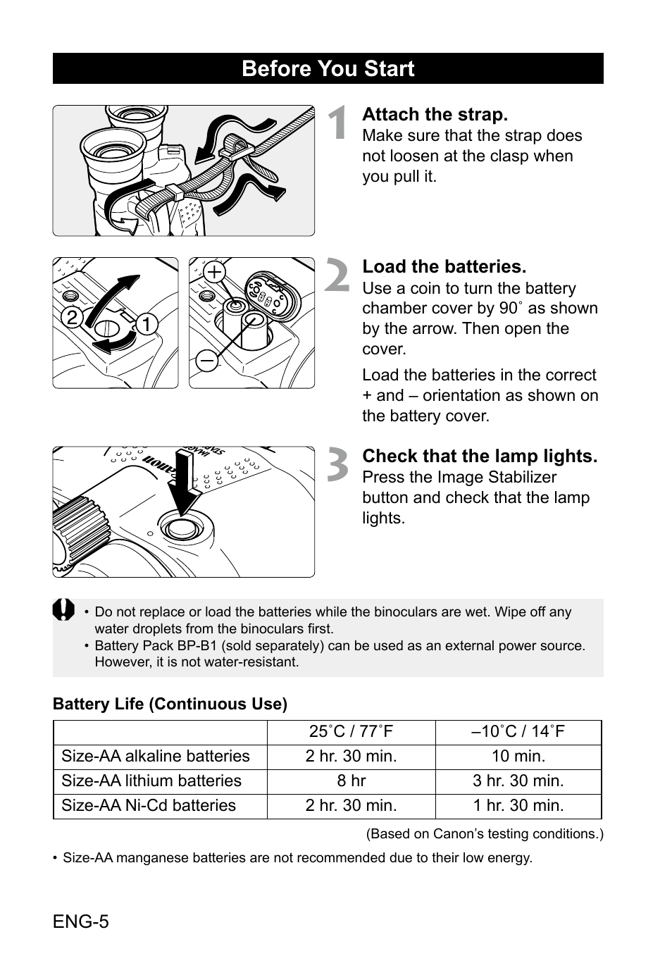 Before you start | Canon 18x50 IS Image Stabilized Binoculars User Manual | Page 6 / 12