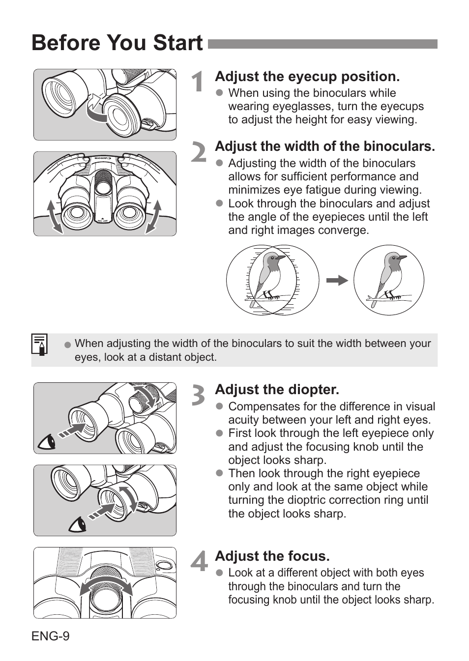 Before you start | Canon 8x20 IS Image Stabilized Binoculars User Manual | Page 10 / 16