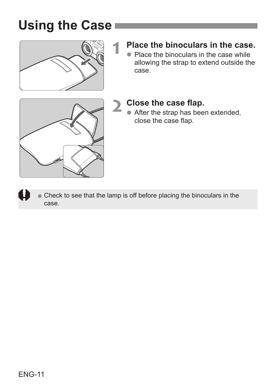 Using the case | Canon 8x20 IS Image Stabilized Binoculars User Manual | Page 12 / 16