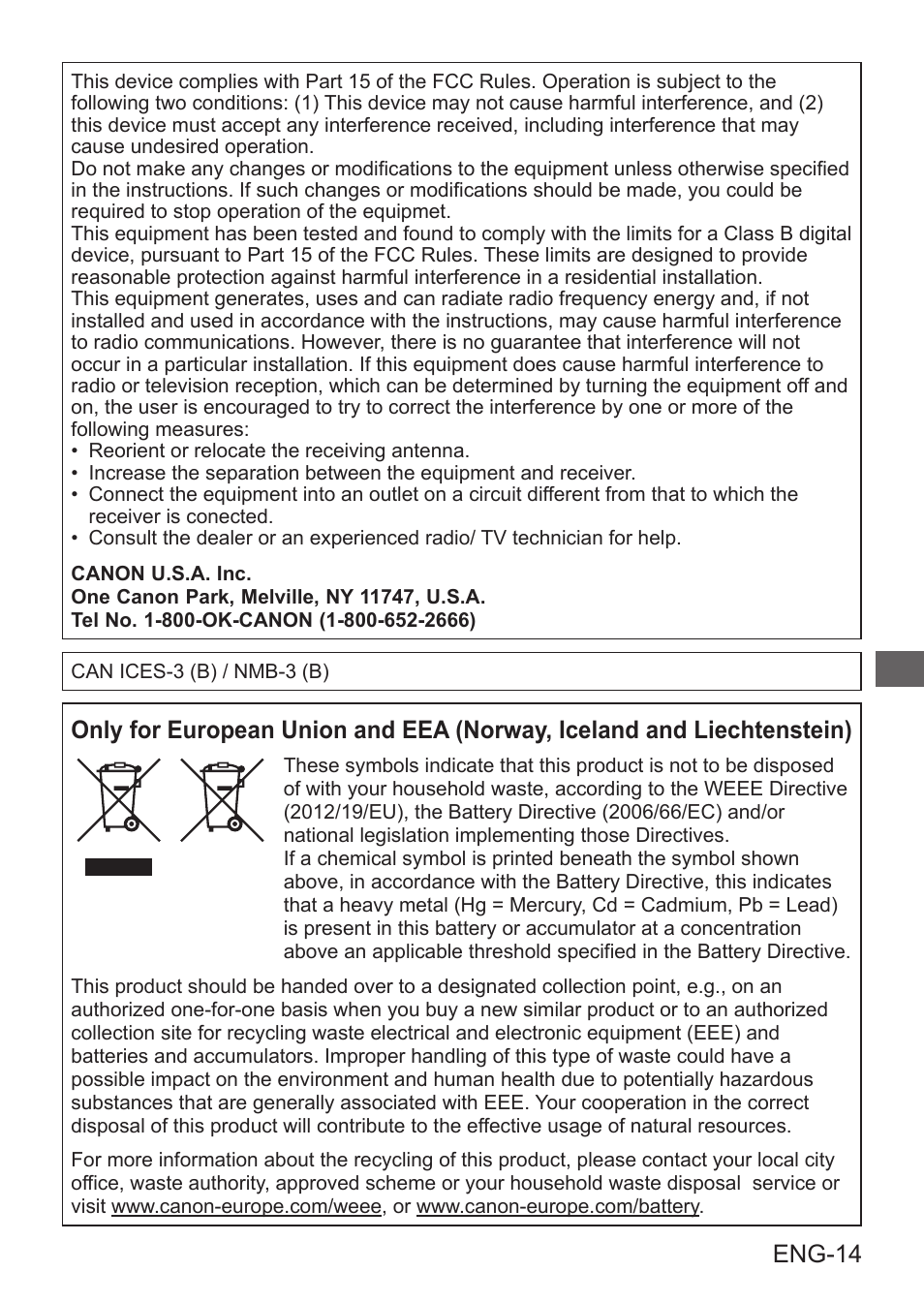 Eng-14 | Canon 8x20 IS Image Stabilized Binoculars User Manual | Page 15 / 16