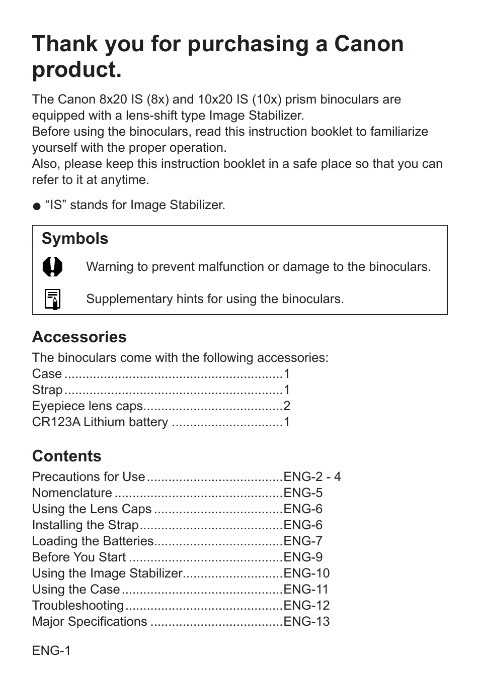 Canon 8x20 IS Image Stabilized Binoculars User Manual | Page 2 / 16