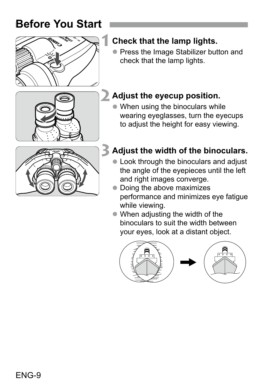 Before you start | Canon 10x42 L IS WP Image Stabilized Binoculars User Manual | Page 10 / 17