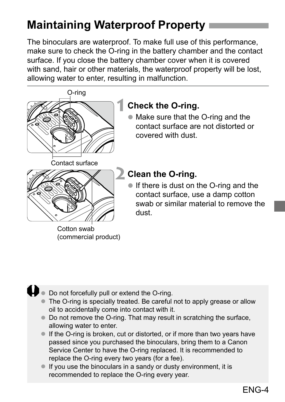 Maintaining waterproof property | Canon 10x42 L IS WP Image Stabilized Binoculars User Manual | Page 5 / 17