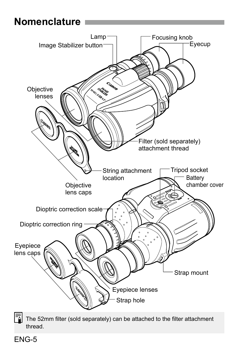 Nomenclature, Eng-5 | Canon 10x42 L IS WP Image Stabilized Binoculars User Manual | Page 6 / 17