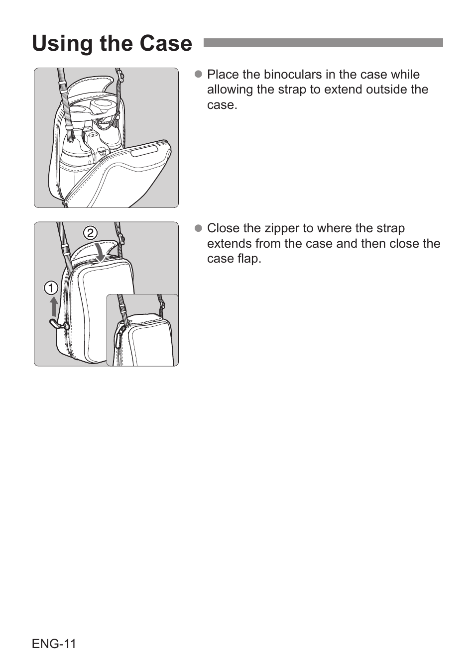 Using the case | Canon 14x32 IS Image Stabilized Binoculars User Manual | Page 12 / 16