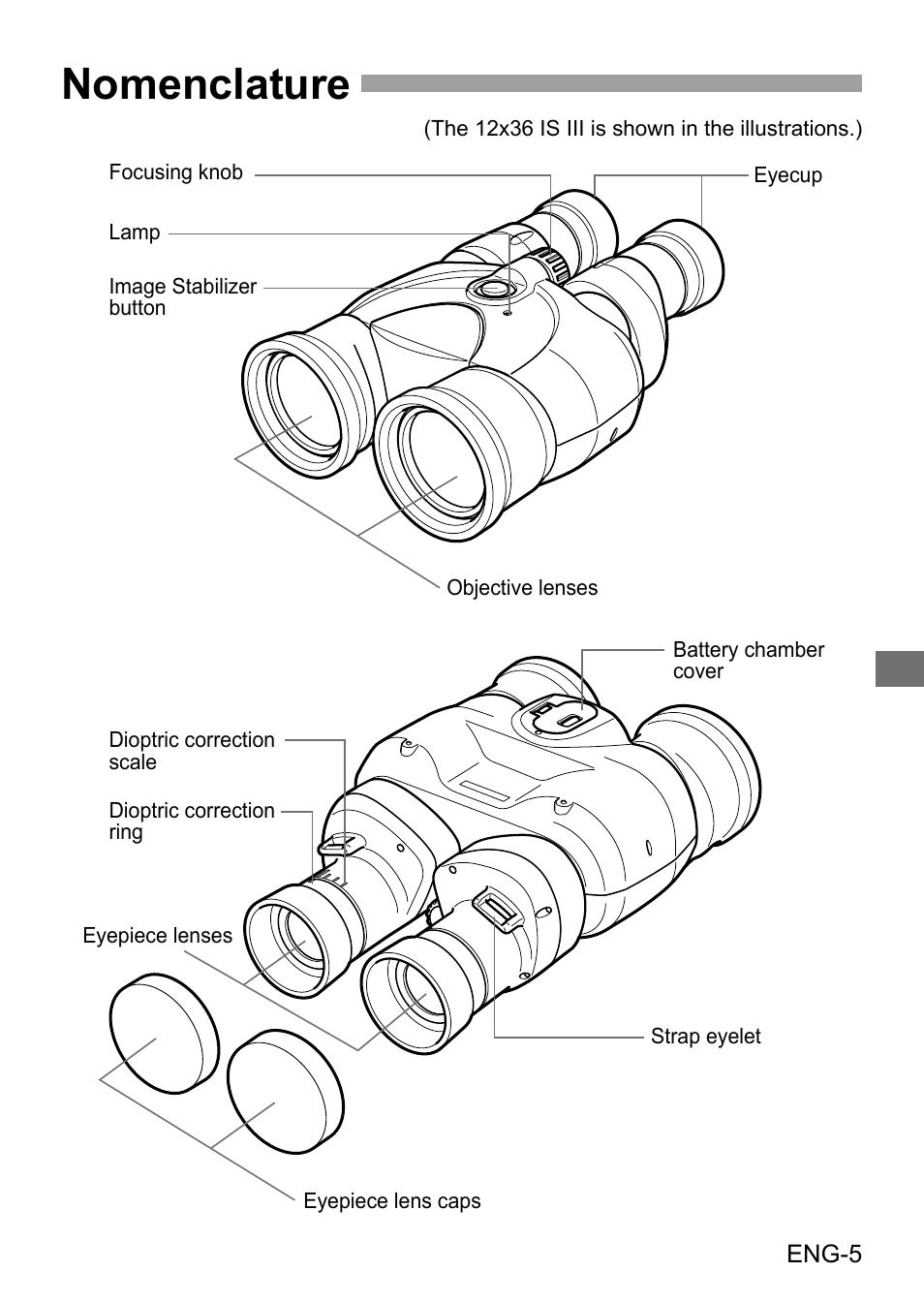 Nomenclature | Canon 12x36 IS III Image Stabilized Binoculars User Manual | Page 6 / 13