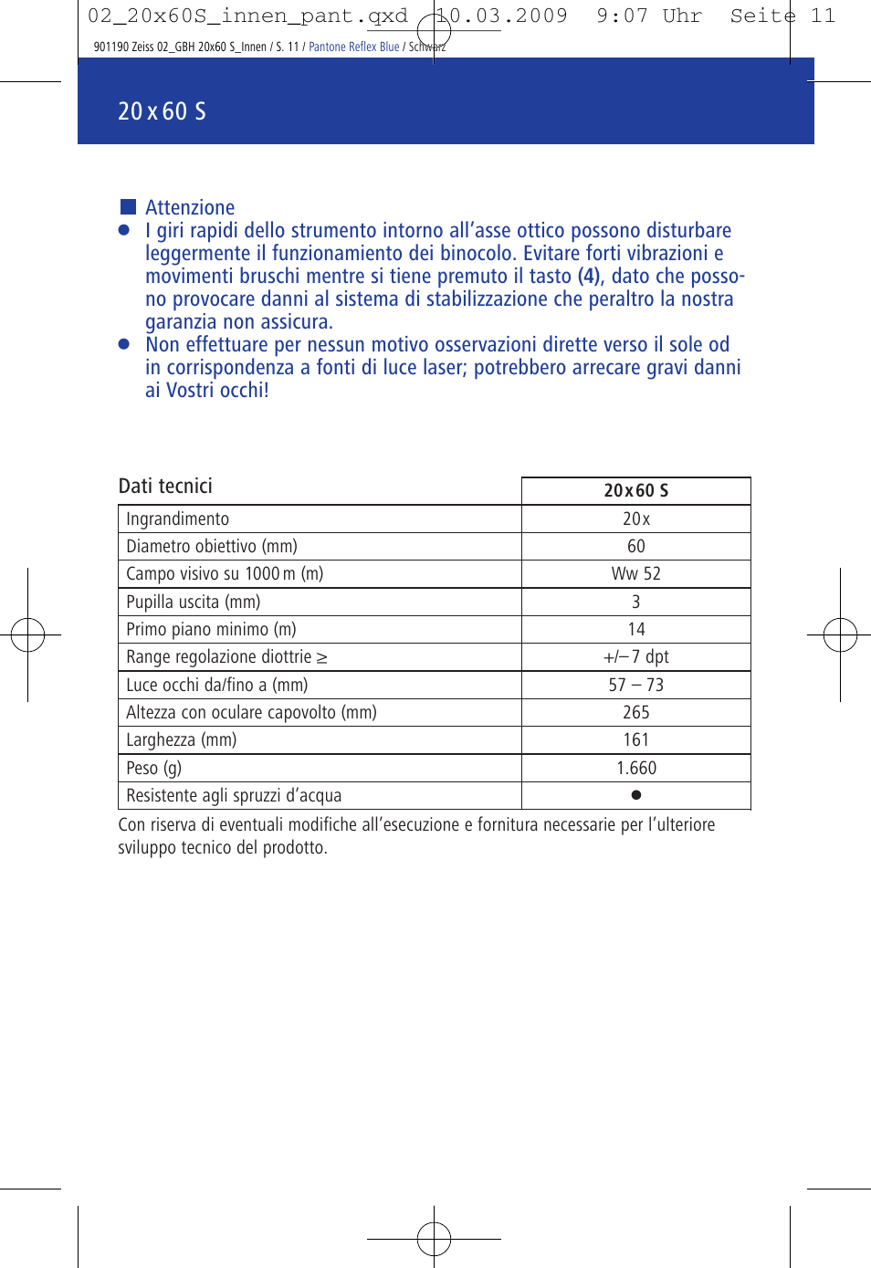 20 x 60 s | Carl Zeiss 20x60 Classic S Image Stabilization Binoculars User Manual | Page 15 / 34