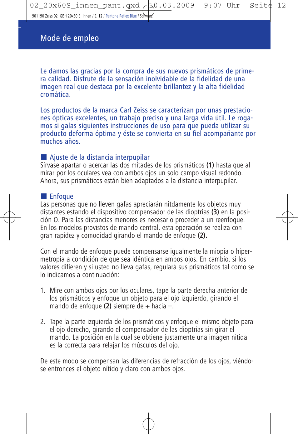 Mode de empleo | Carl Zeiss 20x60 Classic S Image Stabilization Binoculars User Manual | Page 16 / 34