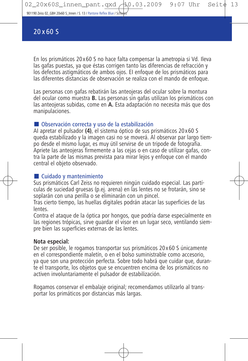 20 x 60 s | Carl Zeiss 20x60 Classic S Image Stabilization Binoculars User Manual | Page 17 / 34