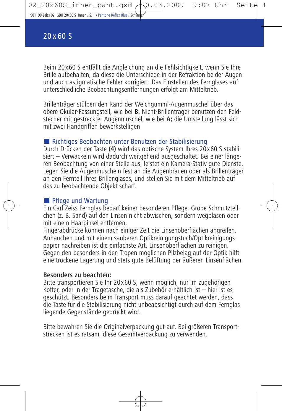 20 x 60 s | Carl Zeiss 20x60 Classic S Image Stabilization Binoculars User Manual | Page 5 / 34