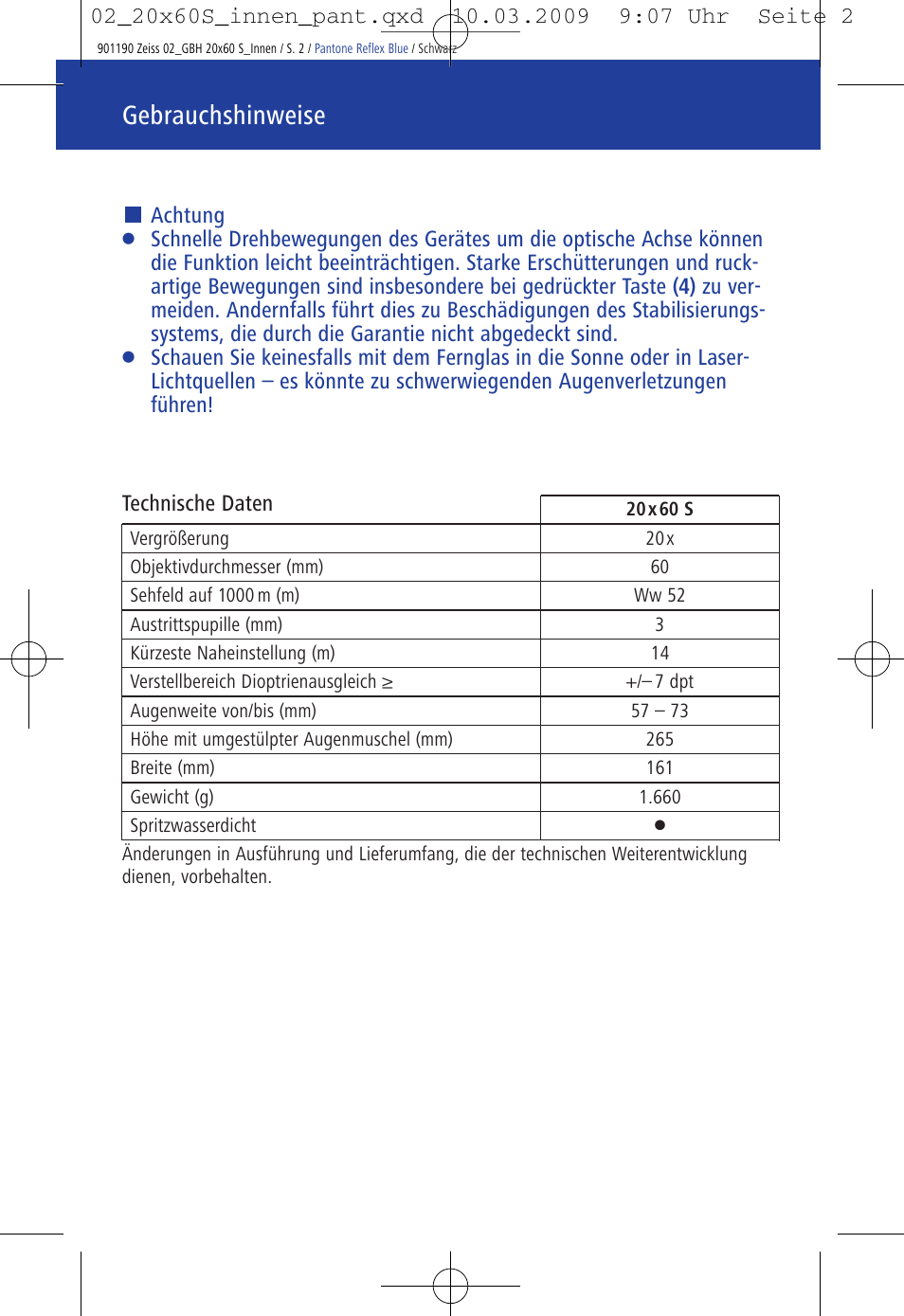 Gebrauchshinweise | Carl Zeiss 20x60 Classic S Image Stabilization Binoculars User Manual | Page 6 / 34