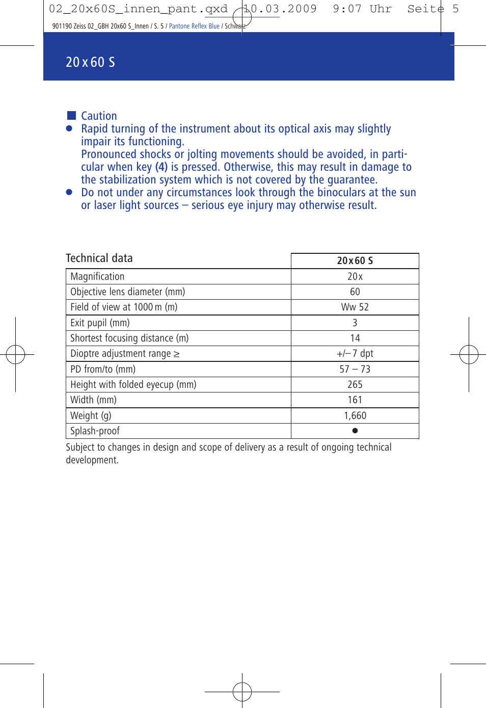 20 x 60 s | Carl Zeiss 20x60 Classic S Image Stabilization Binoculars User Manual | Page 9 / 34