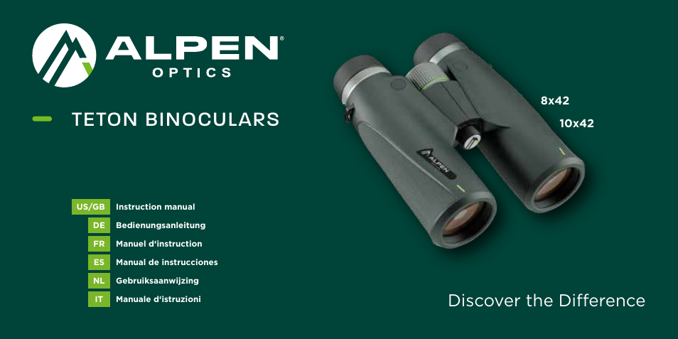 Alpen Optics 8x42 Teton ED-HD Binoculars User Manual | 44 pages