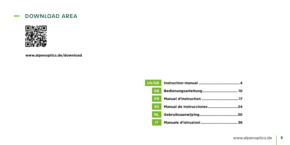 Download area | Alpen Optics 8x42 Teton ED-HD Binoculars User Manual | Page 3 / 44