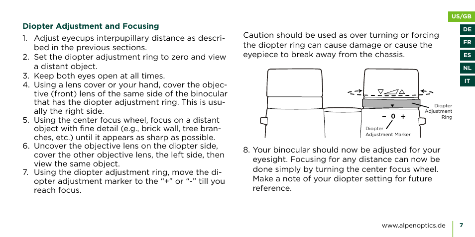 Alpen Optics 8x42 Teton ED-HD Binoculars User Manual | Page 7 / 44