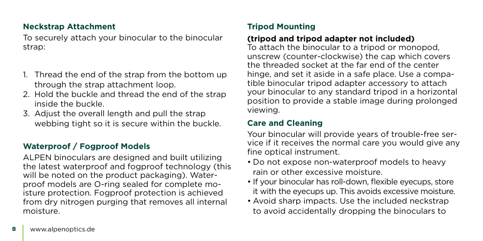 Alpen Optics 8x42 Teton ED-HD Binoculars User Manual | Page 8 / 44