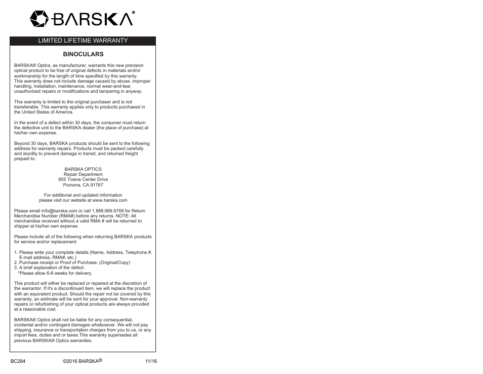 BARSKA 10x42 Level ED Waterproof Binoculars (Green) User Manual | Page 2 / 2