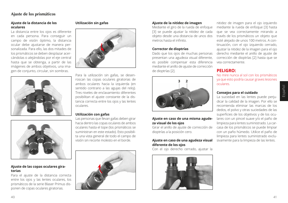 Peligro | Blaser 10x42 Primus Binoculars User Manual | Page 21 / 33