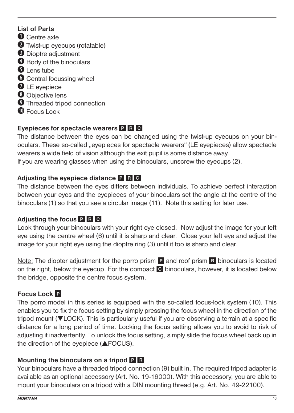 BRESSER 8x25 Montana DK Binoculars (Gray) User Manual | Page 10 / 48