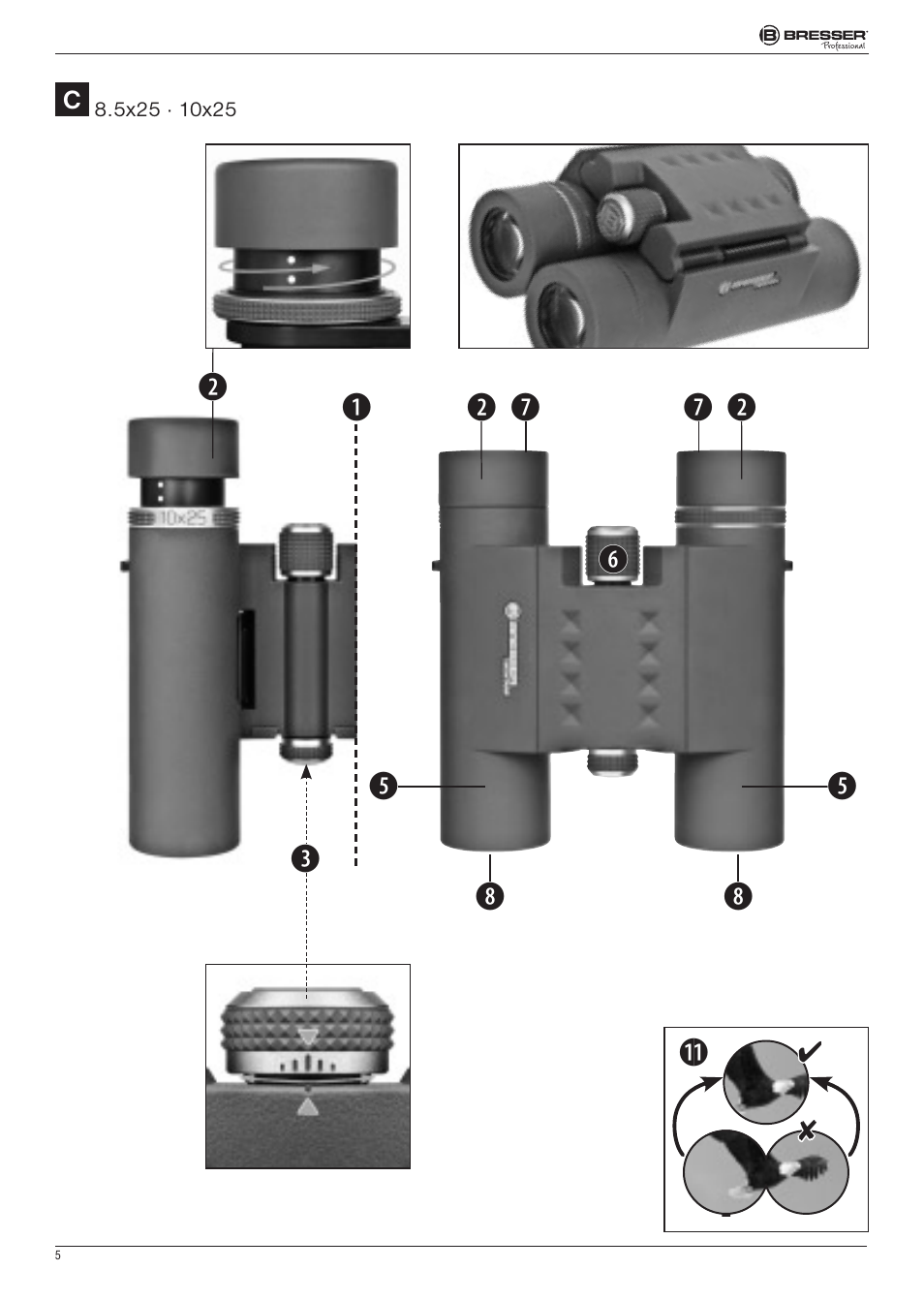 BRESSER 8x25 Montana DK Binoculars (Gray) User Manual | Page 5 / 48