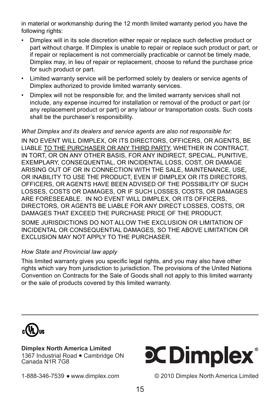 Dimplex TDS8515 User Manual | Page 15 / 15