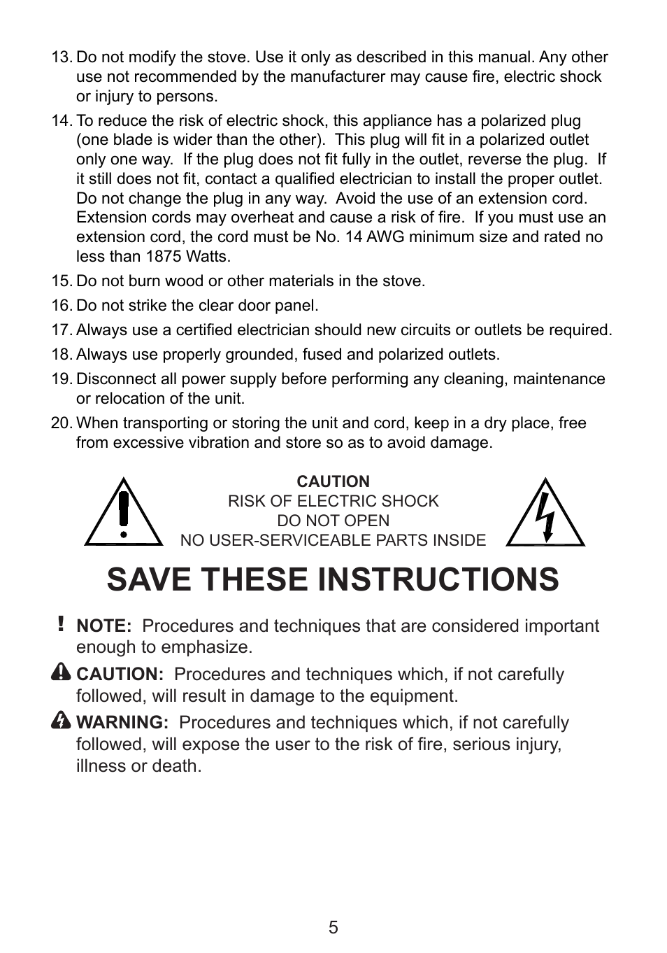 Save these instructions | Dimplex TDS8515 User Manual | Page 5 / 15