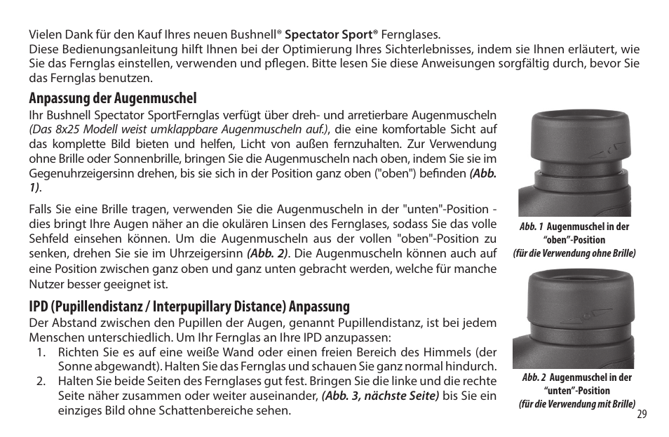 Anpassung der augenmuschel | Bushnell 8x32 Spectator Sport Binoculars (Black) User Manual | Page 29 / 52