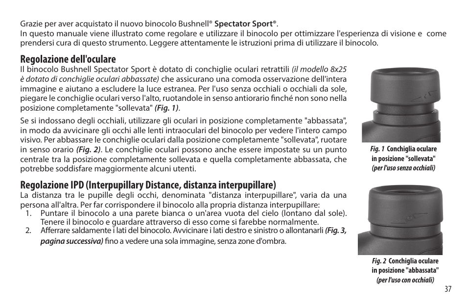Regolazione dell'oculare | Bushnell 8x32 Spectator Sport Binoculars (Black) User Manual | Page 37 / 52