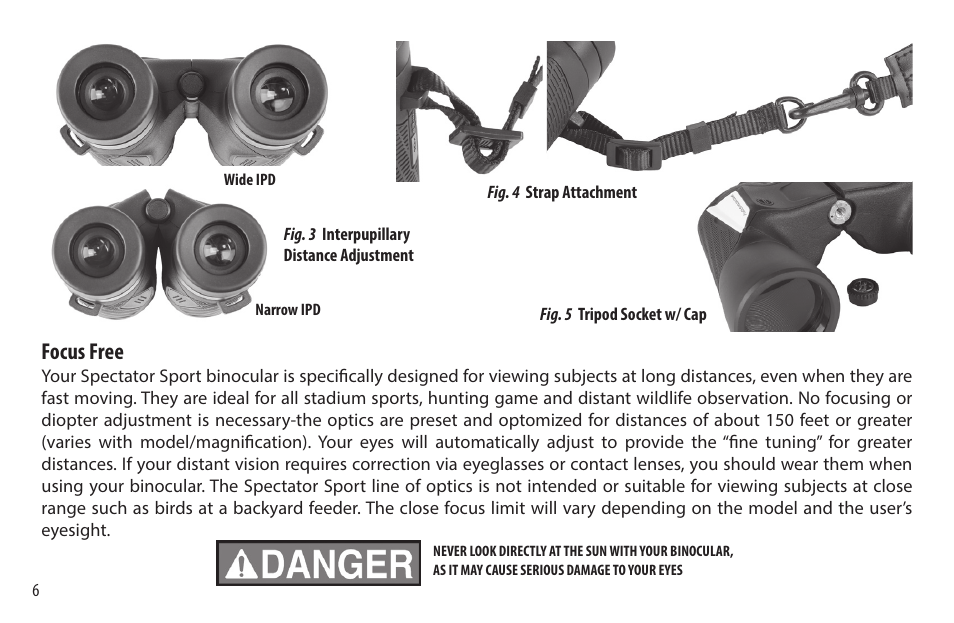 Focus free | Bushnell 8x32 Spectator Sport Binoculars (Black) User Manual | Page 6 / 52