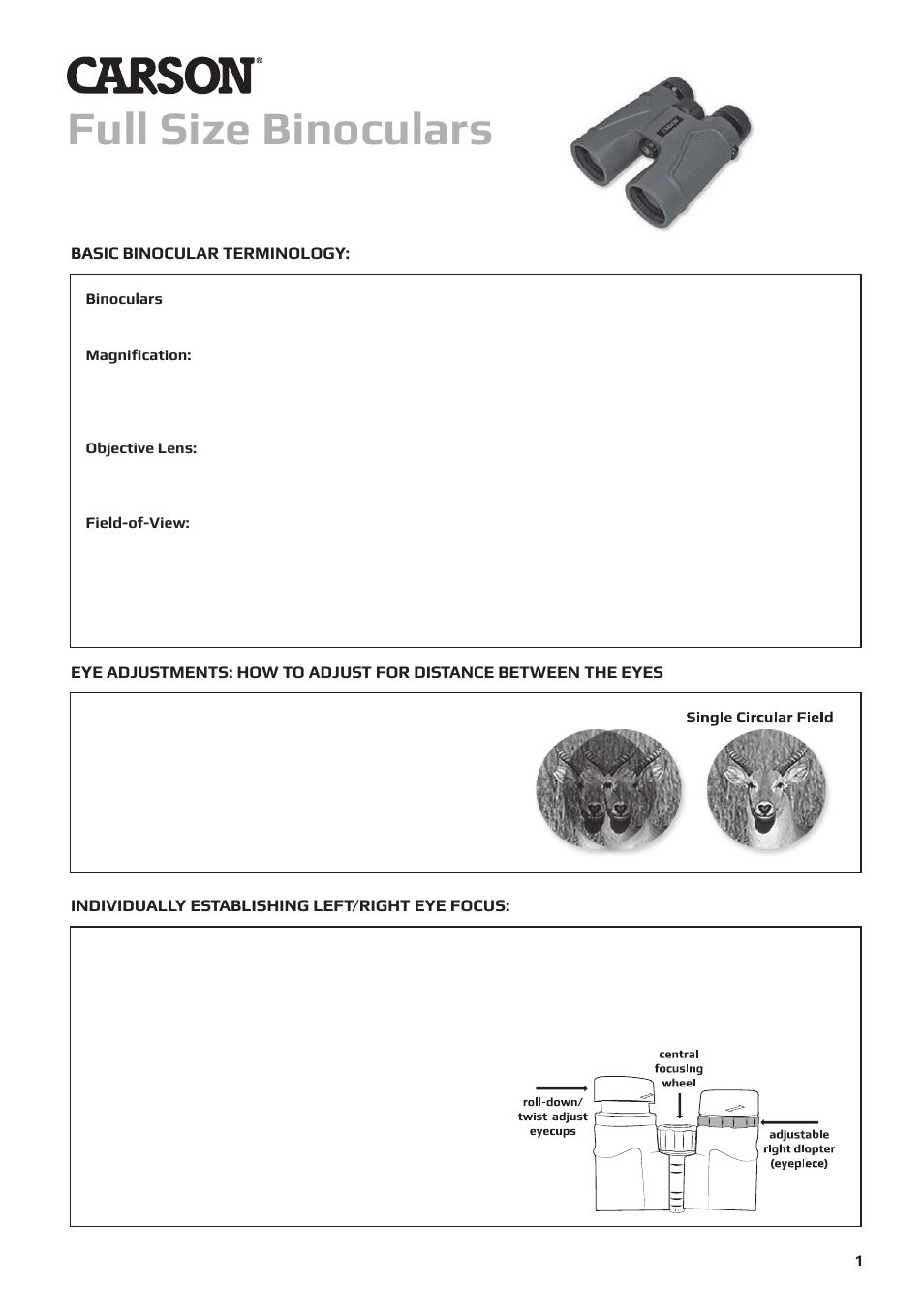 Carson VP 10x42 Binoculars User Manual | 3 pages