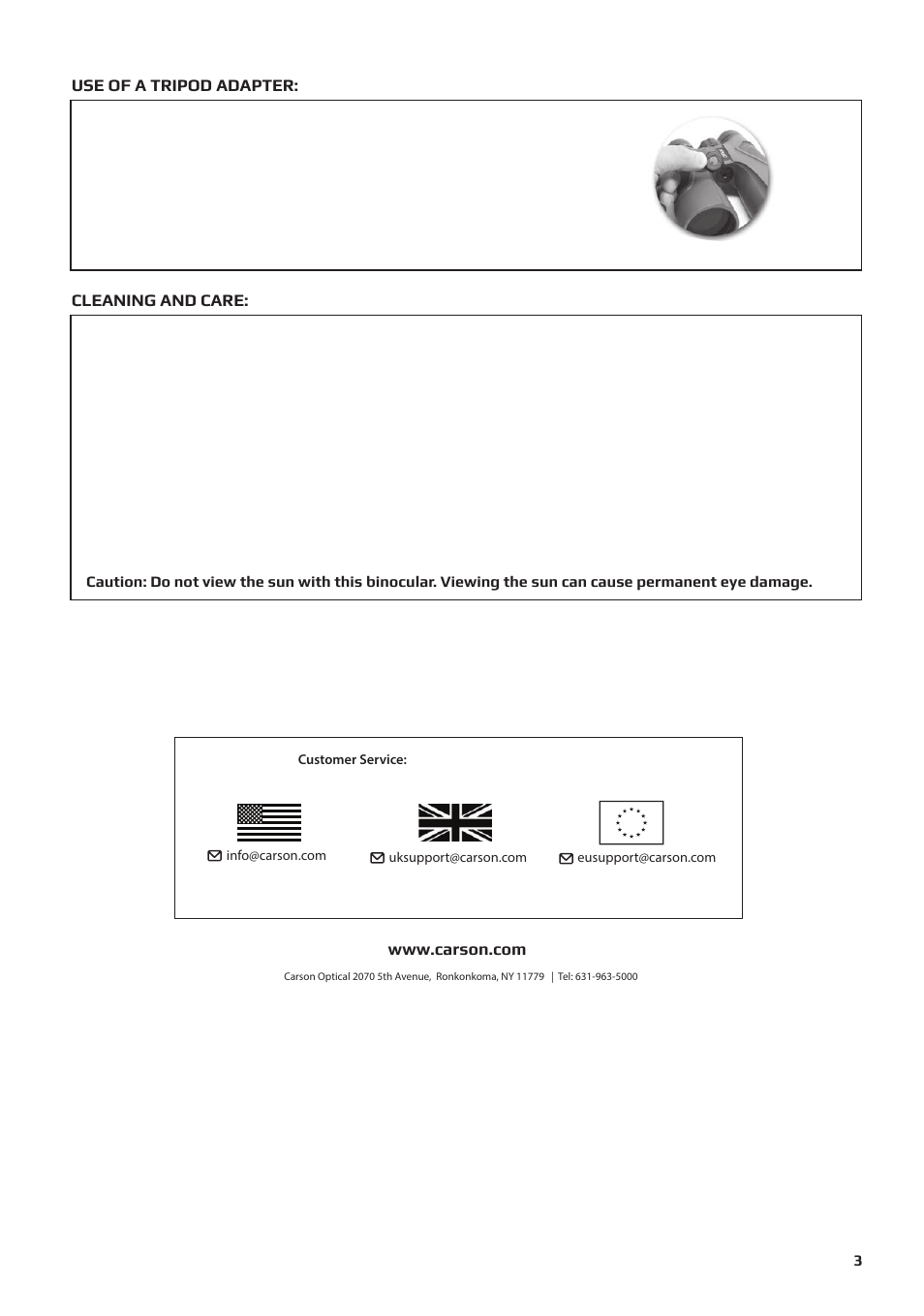 Carson VP 10x42 Binoculars User Manual | Page 3 / 3