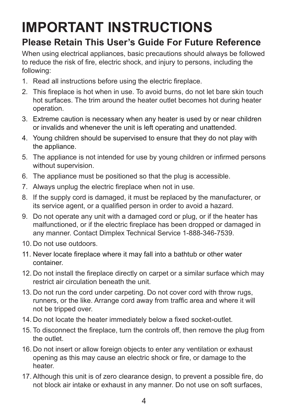 Important instructions | Dimplex BF8000ST User Manual | Page 4 / 16